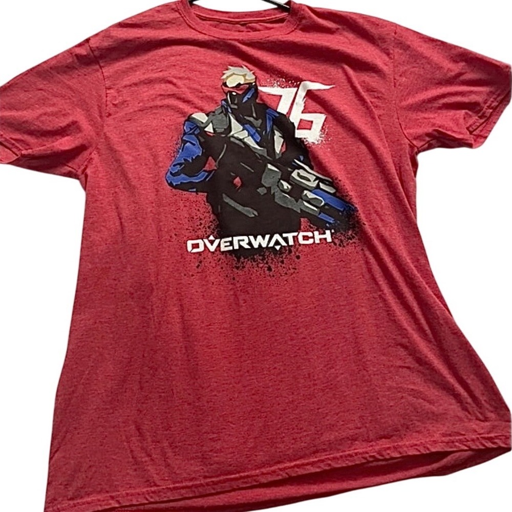 Gildan Overwatch Soldier 76 T-Shirt Women Small Red Excellent Graphic Tee Cotton